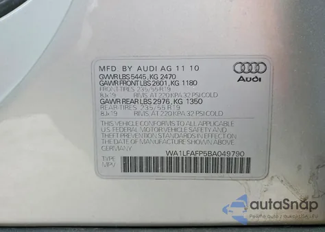 2011 Audi Q5 Premium Plus from USA, damaged, VIN WA1LFAFP5BA049790